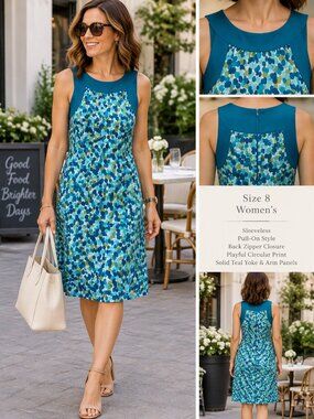 Ann Taylor Outlet Teal and Blue Printed Sleeveless Dress- SZ 8